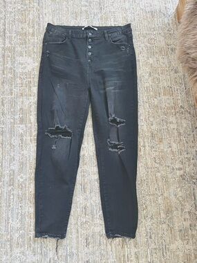 High-Rise Distressed Black Women’s Jeans